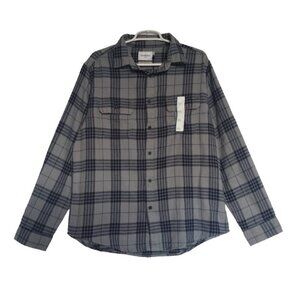 Goodfellow & Co. Mens Plaid Long Sleeve Shirt Gray & Navy Cotton Size M. NWT